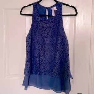 Navy Blue Lace Womens Sleeveless Shirt